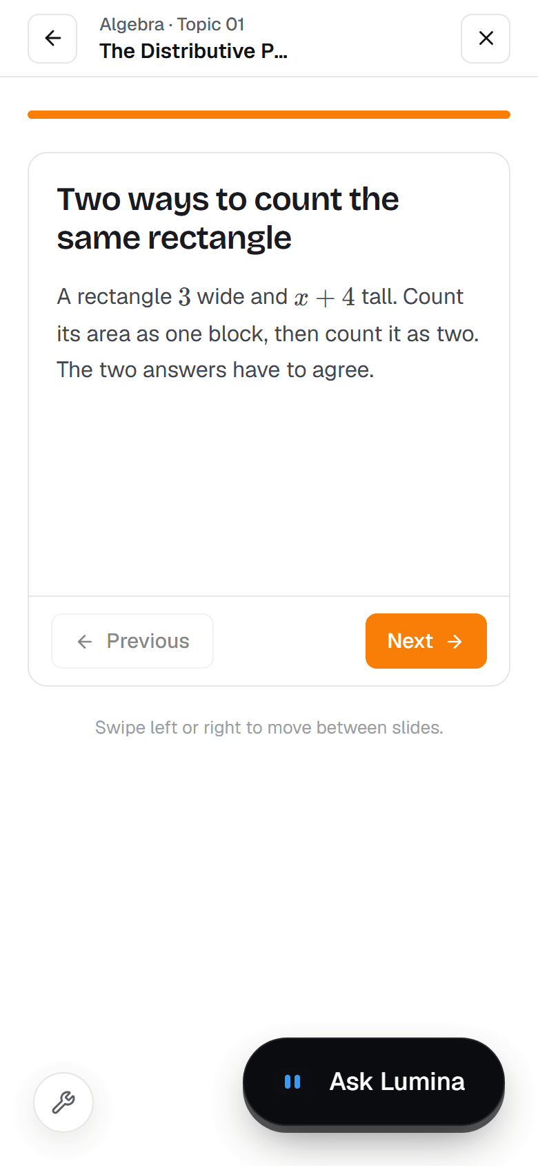 The same Luminous lesson open on a phone